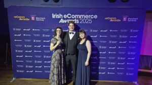 Richie Lennon, Rone du Pisanie and Carina Jordaan at the Irish eCommerce Awards 2025